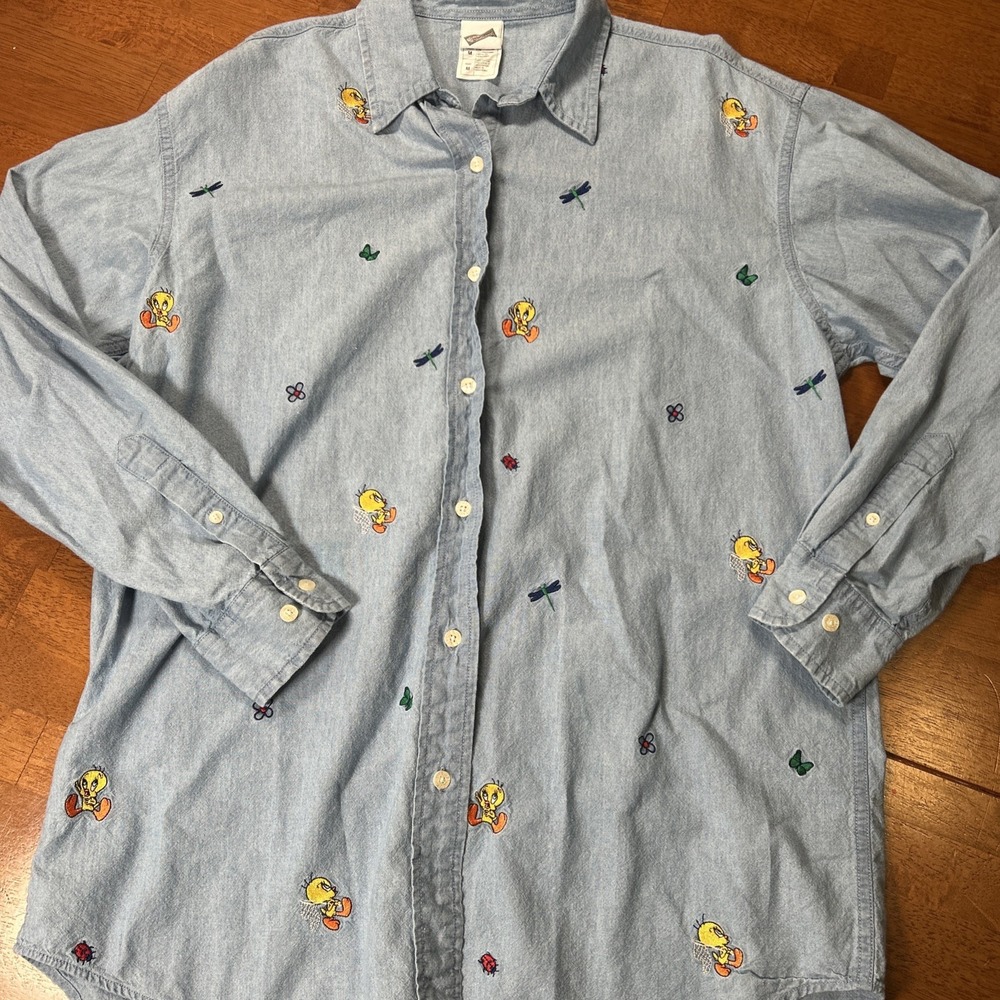 Vintage Warner Brothers Long Sleeve Tweedy Bird Shirt Women's Size Medium Blue